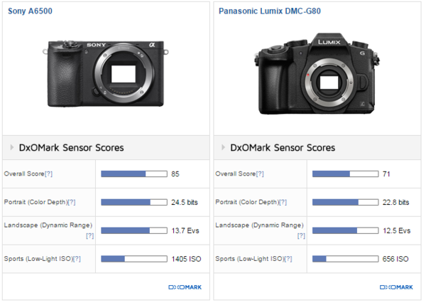 DxOMark Sony A6500 vs G80